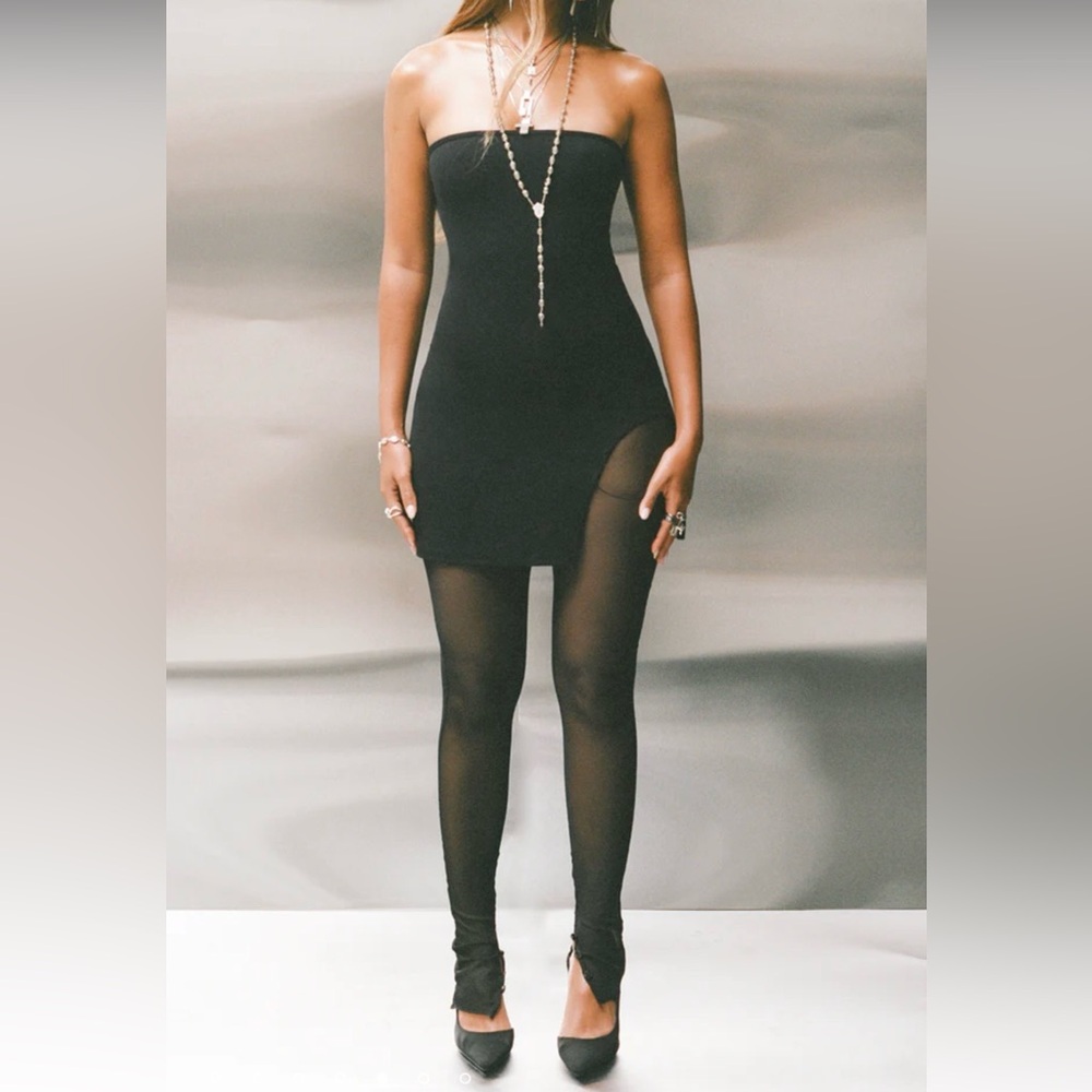 Joah Brown Black split bottom sheer leggings